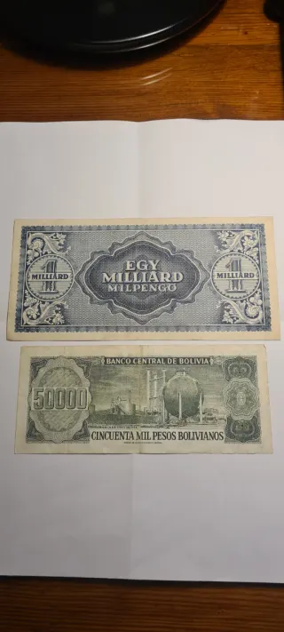 Billetes Antiguos Hungría y Bolivia