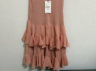 Vestido Zara volantes vaporoso rosa talla XS