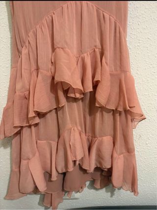 Vestido Zara volantes vaporoso rosa talla XS