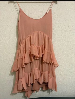 Vestido Zara volantes vaporoso rosa talla XS