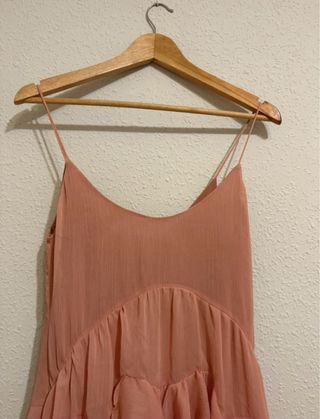 Vestido Zara volantes vaporoso rosa talla XS