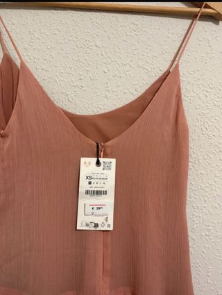 Vestido Zara volantes vaporoso rosa talla XS