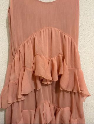 Vestido Zara volantes vaporoso rosa talla XS