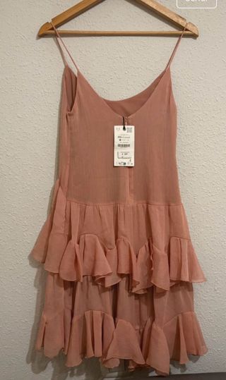Vestido Zara volantes vaporoso rosa talla XS
