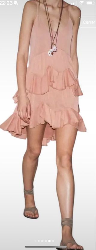 Vestido Zara volantes vaporoso rosa talla XS