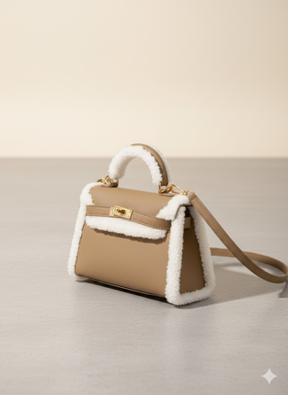 Borsa da donna beige e bianca a tracolla camoscio