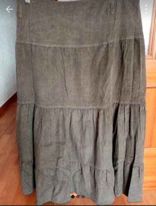 Falda larga pana fina marrón - verde oliva