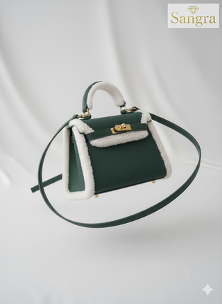 Borsa da donna beige e bianca a tracolla camoscio