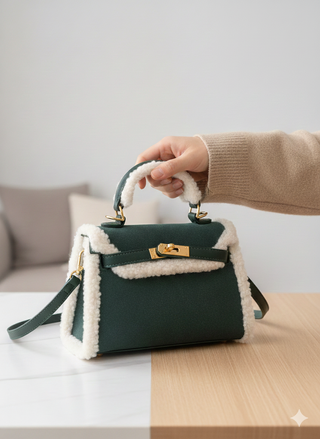 Borsa da donna beige e bianca a tracolla camoscio