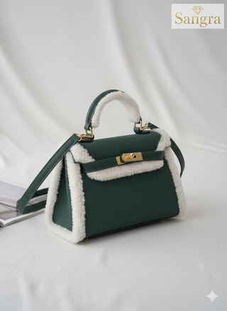 Borsa da donna beige e bianca a tracolla camoscio