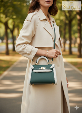 Borsa da donna beige e bianca a tracolla camoscio