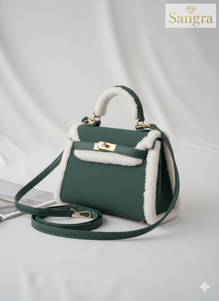 Borsa da donna beige e bianca a tracolla camoscio