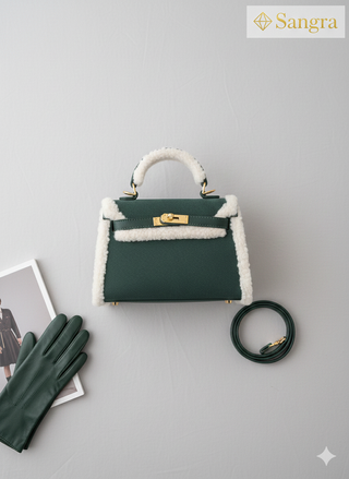 Borsa da donna beige e bianca a tracolla camoscio