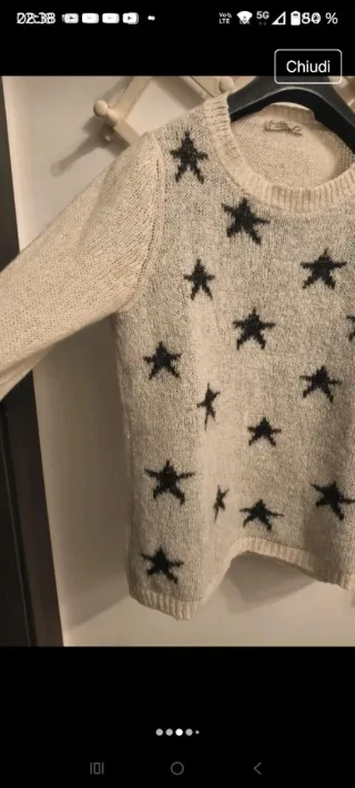 Maglione Please mohair beige con stelle nere