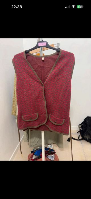 Conjunto vintage lana chaleco + falda Talla S