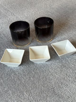 Lote vasos de vidrio + cuencos de porcelana