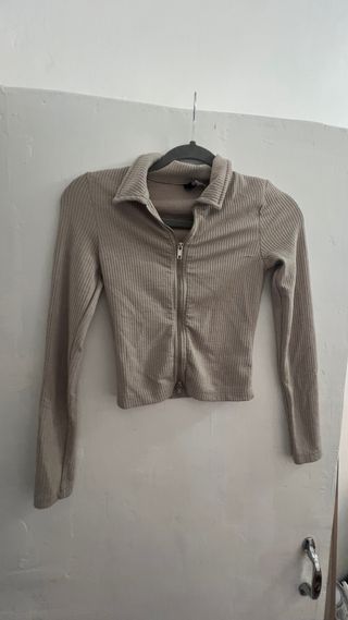Top cremallera beige manga larga XS