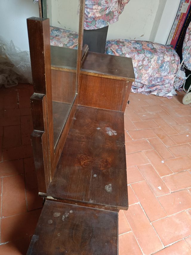 Tocador Antiguo Art Decó Madera y Cristal