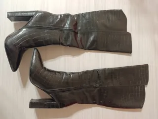 Stivali neri donna tacco alto coccodrillo