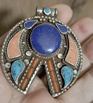 Pendente Tibetano Pietre Dure Blu Arancio