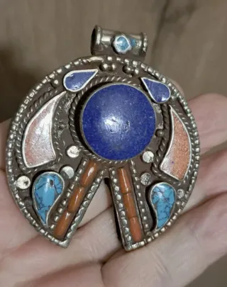 Pendente Tibetano Pietre Dure Blu Arancio