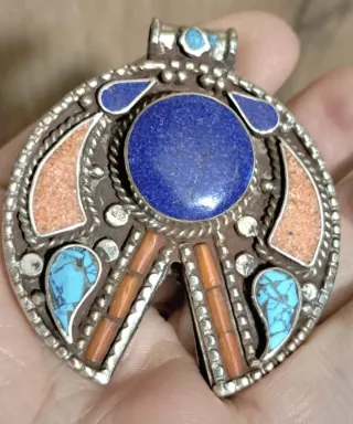 Pendente Tibetano Pietre Dure Blu Arancio