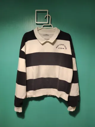 Sudadera Rugby Rayas Blanco y Negro