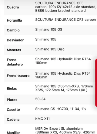 Bicicleta Merida Scultura 4000 Carbono Talla M