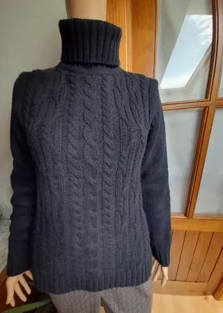 Jersey punto trenzado de lana y cuello alto