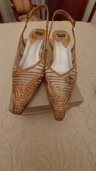 Zapatos y bolso de fiesta dorados