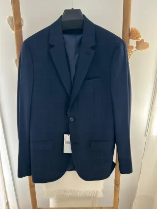 Americana Mango a cuadros azul