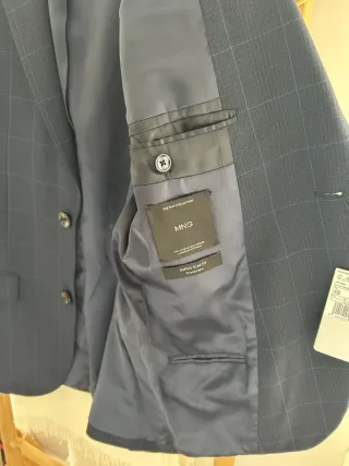 Americana Mango a cuadros azul