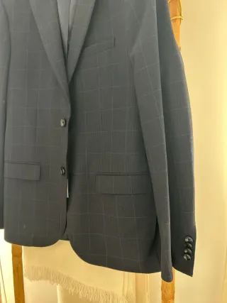 Americana Mango a cuadros azul