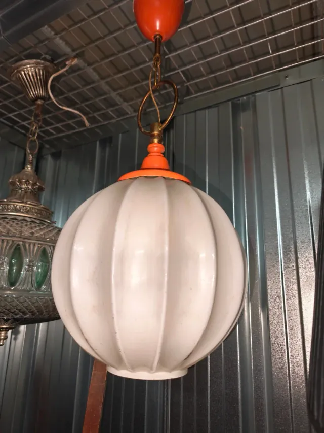 Lampada a sospensione vintage arancione e bianca