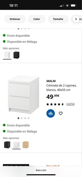 Cómoda MALM Ikea 2 cajones blanco