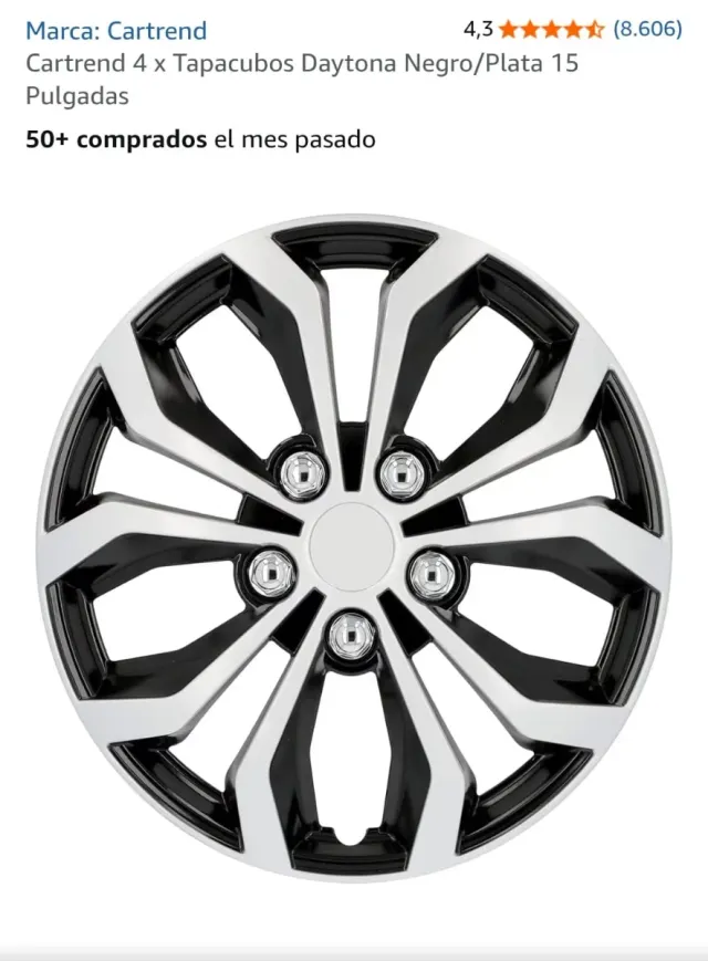 Tapacubos x4 Daytona Negro/Plata 15 pulgadas