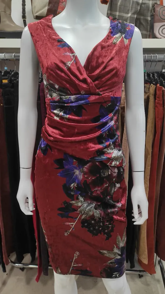 Abito in velluto con stampa floreale taglia 36
