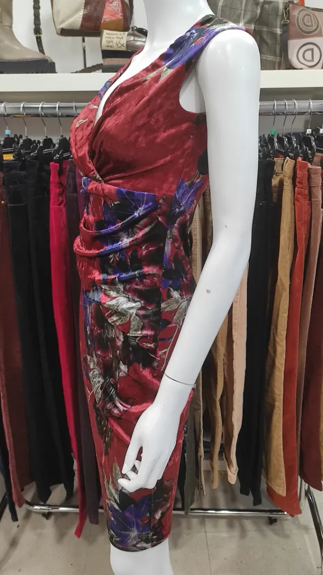 Abito in velluto con stampa floreale taglia 36