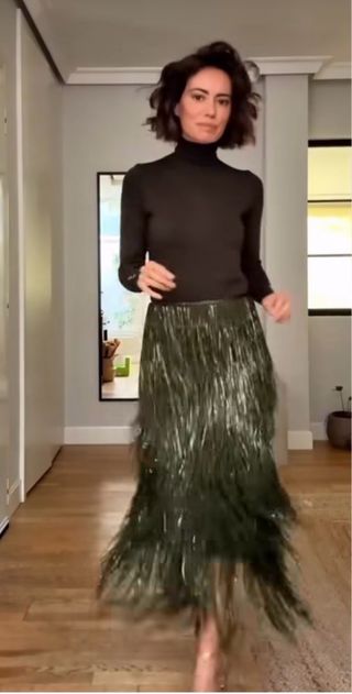 Falda Zara lentejuelas verde T/M