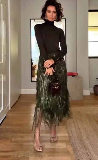 Falda Zara lentejuelas verde T/M