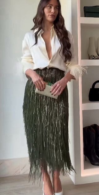 Falda Zara lentejuelas verde T/M