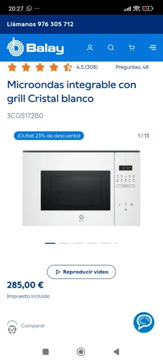 Microondas empotrado blanco