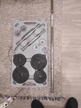 Juego Mancuernas y Barra Pesas