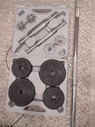 Juego Mancuernas y Barra Pesas