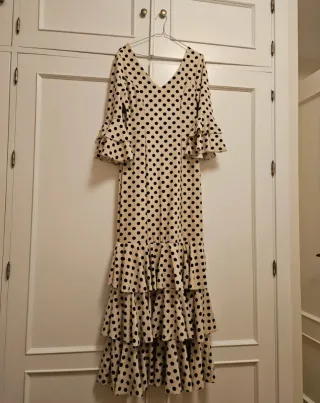 Vestido Flamenca Lunares Beige Negro