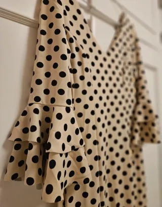 Vestido Flamenca Lunares Beige Negro