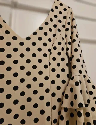 Vestido Flamenca Lunares Beige Negro