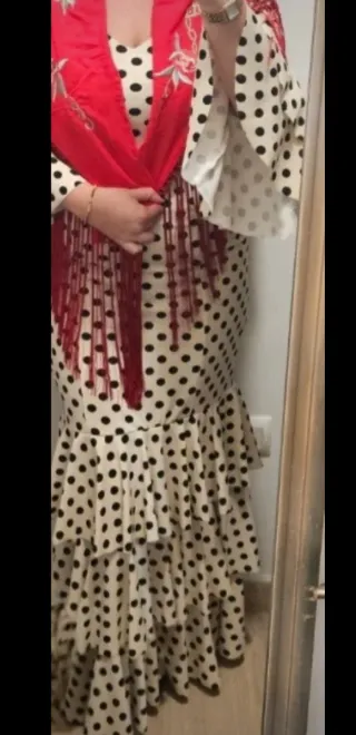 Vestido Flamenca Lunares Beige Negro