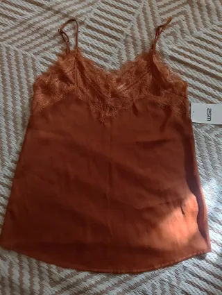 Camisa lencera encaje marrón talla S