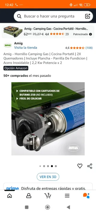 Fornello a gas da campeggio AMIG 2 fuochi